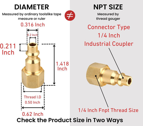 Air Hose Fittings Quick Connect Brass Air Coupler and Plug Kit, Industrial Type D, 1/4-Inch NPT Air Compressor Fittings, 7 Piece...
