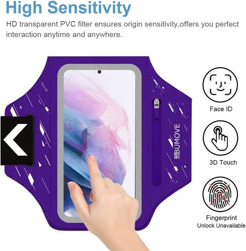 Running Armband with Headset Bag for Samsung Galaxy S25, S24, S23,S22,Zipper Slot Car Key Holder, Workouts Sports Phone Arm Band (Purple)...