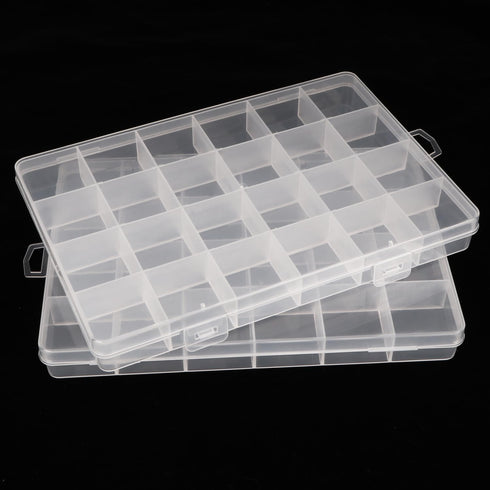 2 Pack 24 Grids Clear Plastic Organizer Box Fixed Compartment Storage Container for Craft, Beads, Jewelry, Small Parts, 7.4X5.1X0.86 INCH...