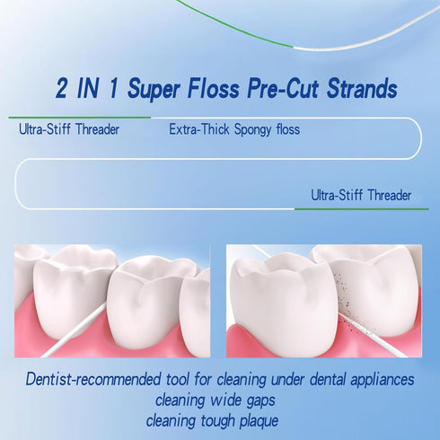 840D Fluffy Floss Threaders,Deep Clean Dental Floss for Braces, Bridges, and Implants,Super Floss Pre-Cut Strands and Mint Aroma,50 Threaders(1Pac...