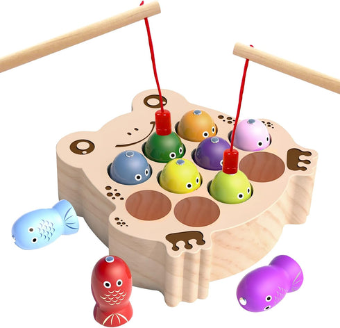 Wooden Magnetic Fishing game for Toddlers 1-3, Montessori Sensory Busy Board Educational Learning Fine Motor Skills Toys for 1 2 3 Years Old Boys ...