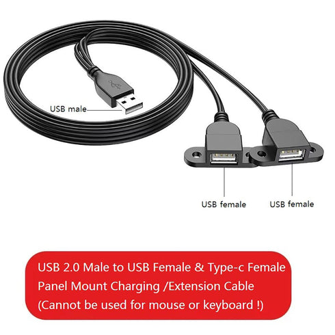 Guo USB Charging Extension Cable Male to Dual Female, USB 2.0 Charging Port 1 to 2 Panel Mount with Screw Hole, Used for Furniture/Mobile Phones/P...