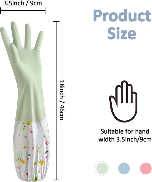 3pcs Dishwashing Cleaning Gloves, Waterproof Reusable Kitchen Long Gloves, Latex-Free Household Gloves for Laundry, Cleaning, Working, Gardening...