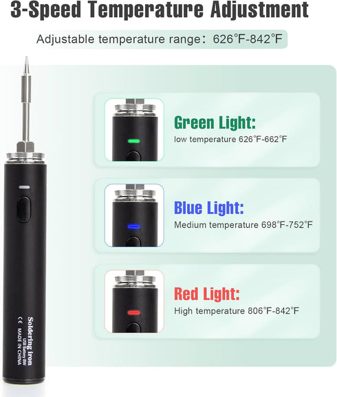Cordless Soldering Iron Kit, 1200mAh USB Rechargeable Soldering Iron, 3 Temperature Adjustable Wireless Soldering Iron for Small Soldering Project...