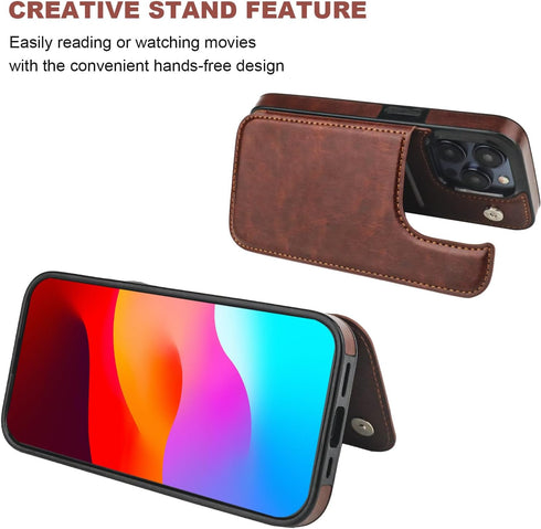 Compatible with iPhone 15 Pro Wallet Case with Card Holder, PU Leather Kickstand Card Slots Case, Double Magnetic Clasp and Durable Shockproof Cov...