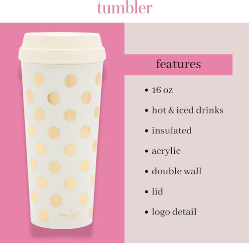Kate Spade New York Women's Insulated Thermal,Acrylic,Travel Mug Tumbler, 16 Ounces, Gold Dot...