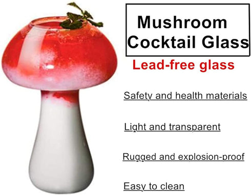 SuproBarware Wine Glasses Creative Mushroom Shaped Cocktail Drinks Glass Cup Set of 2 Clear 250ml/8.5oz for Party Novelty Drinking for KTV Bar Clu...