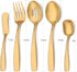 Serving Utensils Set, Matte Gold 5-Piece Hostess Set, Stainless Steel Silverware Flatware Cutlery Serving Set, Satin Finish, Dishwasher Safe...