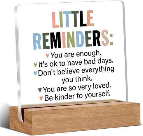 Inspirational Motivational Gifts Little Reminders You are Enough Clear Desk Decorative Sign Acrylic Sign With Wooden Stand for Office Desk Table S...