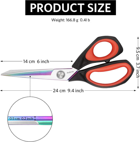 Fabric Scissors, Dressmaking Scissors with Heavy Duty Multi-Purpose Titanium Coated Blades and Comfortable Soft Grip Handles, 25CM, Black/Red...