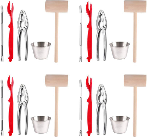 Artcome 22 Piece Seafood Tools Set for 4 People including 4 Lobster Crab Crackers 4 Lobster Shellers 6 Seafood Forks 4 Sauce Cups and 4 Lobster Cr...
