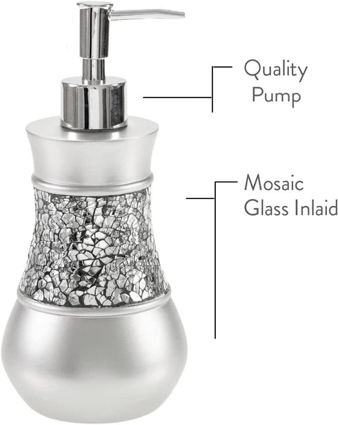 Crackled Glass Silver Hand Soap Dispenser for Bathroom, Decorative Countertop Lotion Dispenser, Elegant Liquid Soap Dispenser with Sturdy Pump for...