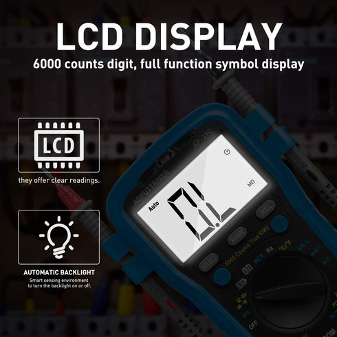 Smart Digital Multimeter, AC DC Voltage Current Meter 6000 Count, Auto Range Multi Tester for Volt Amp Ohm Continuity Cap Resistance Diode/hFE Tes...