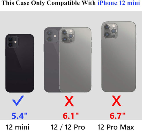 Vofolen Compatible with iPhone 12 Mini Case 5G Wallet Cover Credit Card Holder Slot Sliding Door Hidden Back Pocket Anti-Scratch Dual Layer Protec...