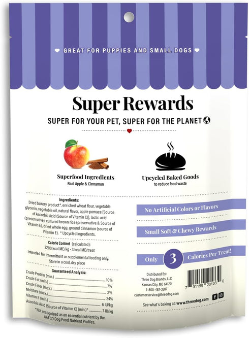 Three Dog Bakery Soft and Chewy Super Rewards with Superfoods Dog Treats, Low Calorie Dog Training Treats for Dogs, Orchard Apple Pie Flavor, 5 Ou...