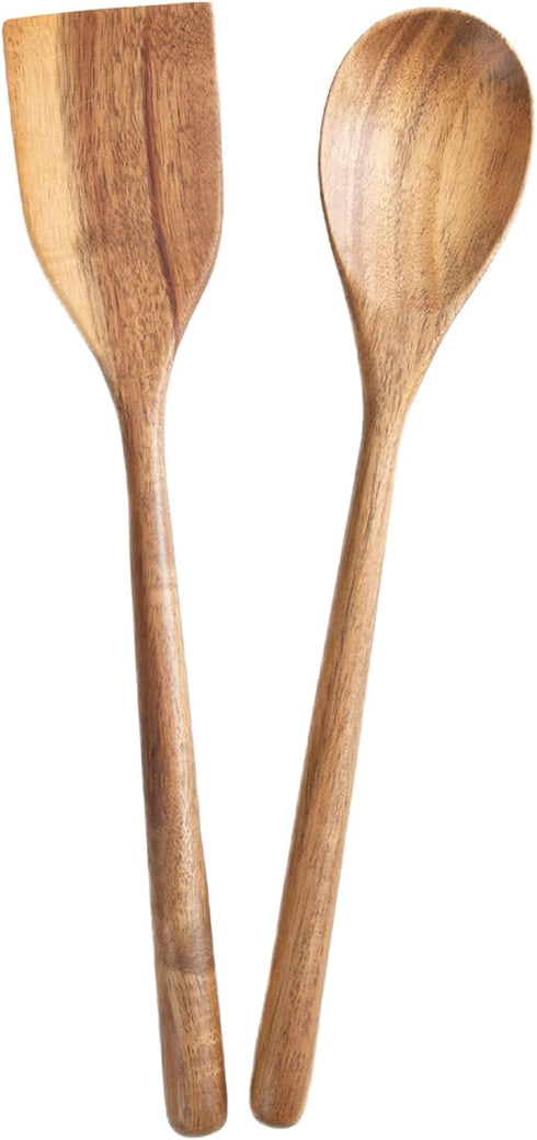 Giant Acacia Wood Cooking Utensils, Strong Wooden Spoons Spatula, 17" Long Handle Kitchen Utensil for Cooking, Large Wood Scoop Spoons Serving Hea...