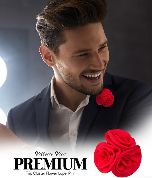 Premium Trio Cluster Flower Lapel Pin - Formal Boutonniere for Men, Flower Brooch Pin...