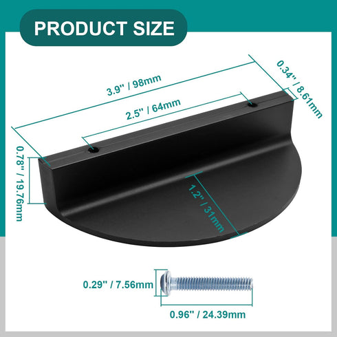 4 Packs 2-1/2 Inch Hole Center Drawer Pulls, Half Moon Cabinet Pulls, Black Cabinet Handles, 3.8 Inch / 95mm Overall Length Dresser Handles Hardwa...