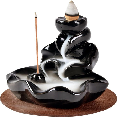 Waterfall Incense Burner, Lotus Backflow Incense Holder Ceramic Censer Cones Sticks Porcelain Holder with 10 Free Mixed Aromatherapy Cones...