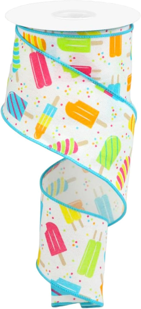 Popsicles on Canvas Wired Edge Ribbon, 10 Yards (White, 2.5 Inch)...