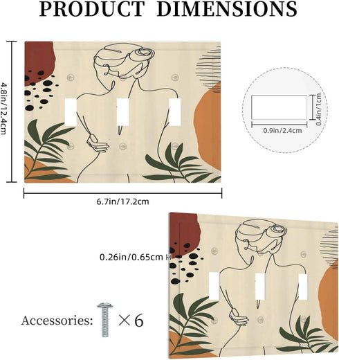 Abstract Art Bosnia Boho Triple Toggle Light Switch Cover 3 Gang Wall Plate Decorative Switchplate Electrical Faceplate for Bathroom Kitchen Home ...