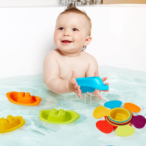 Bath Toys Rainbow Floating Boats with Bathing Spoon, 11 Pcs Water Table Toys Baby Bath Toys for Toddlers 1-3/Infants 6-12-18 Months Bathtub Toys S...