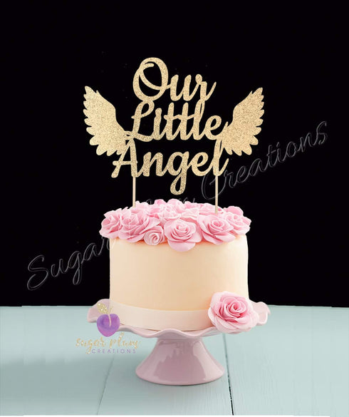 Sugar Plum Creations Our Little Angel Cake Topper - Gold, 7" W x 5.3" H, Baptism Occasion...