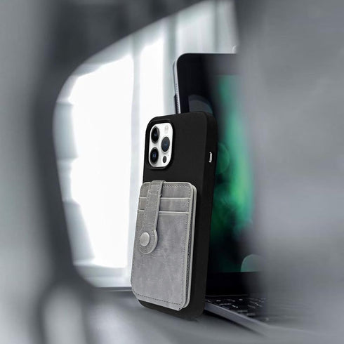 M-Plateau Phone Wallet Stick ON,Card Holder for Cell Phone with Elastic Magnetic Closure,Perfect Bifold Credit Card Holder For Phone Cases(Pure Gr...