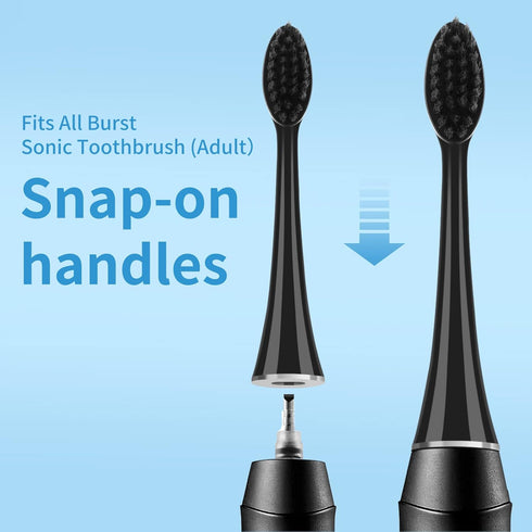 Replacement Toothbrush Heads for Burst Sonic Toothbrush with Dust Cover Caps, Charcoal Soft Bristles, Black, Pack of 10...