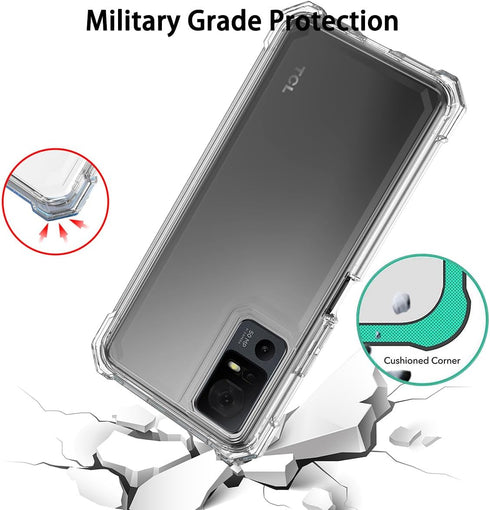 for TCL 40 XL Case, with Tempered Glass Screen Protector Crystal Clear Full-Body Rugged Hybrid Bumper Shockproof Protective Phone case Cover for T...