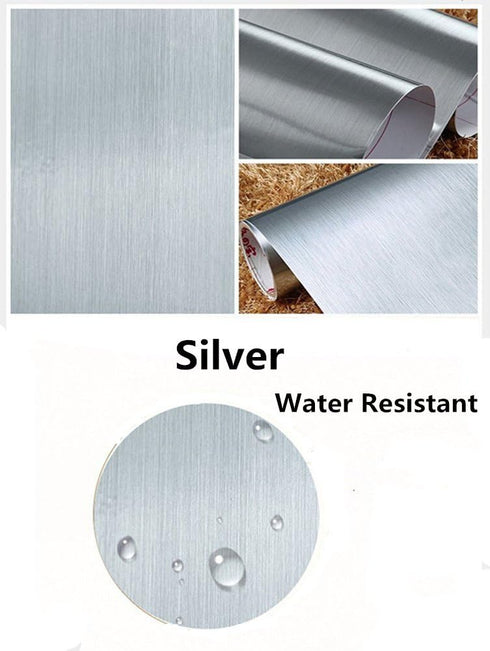 Self Adhesive Metal Look Film Vinyl Waterproof Anti Greasy Counter Top Peel Stick Metallic Gloss Shelf Liner for Kitchen Cabinet 15.6inch by 79inc...