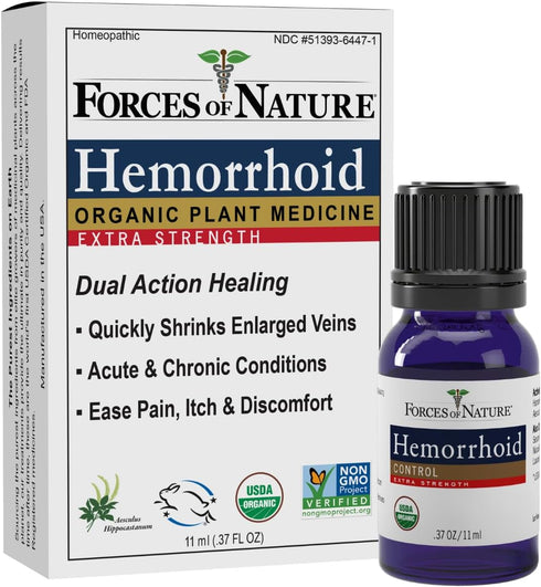 Forces of Nature Hemorrhoid Treatment, Extra Strength 0.37 Fl Oz, Organic Homeopathic Medicine & Essential Oils, Hemorrhoid Relief for Pain, Itchi...
