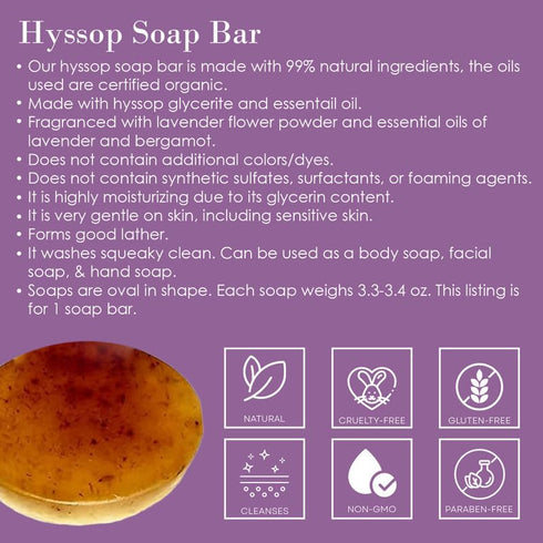 Cleanse Me with Hyssop and I Shall Be Clean Hyssop Natural Soap Bar -1 Soap Bar (Lavender & Bergamot)...