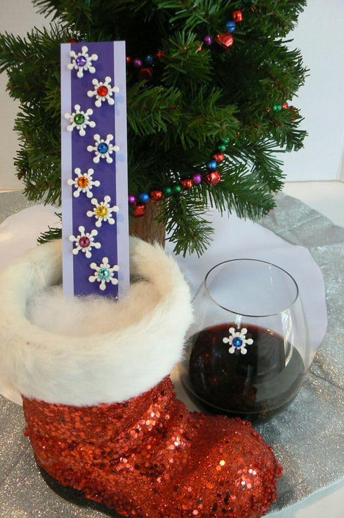 Crystal Snowflake Magnetic Wine Glass Charms & Markers for Christmas or Holiday Parties and Gifts- Set of 8...