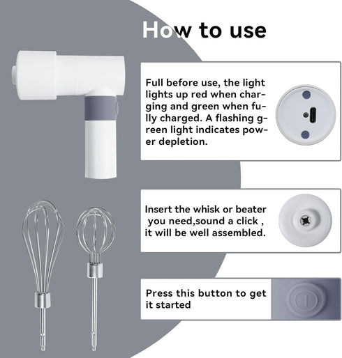 Cordless Hand Mixer Electric Whisk USB Rechargeable Handheld Electric Blender 304 Stainless Steel Portable Egg Beaters...