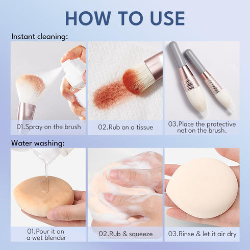 Makeup Brush Cleaner, Quick Dry Cleaner Spray and Rinse Solution Dual Purpose With Make Up Brush Cleaner Mat Color Removal Sponges Brush Protectio...