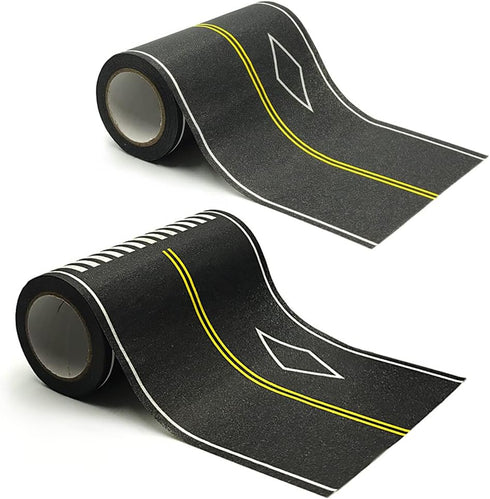 Play Road Tape for Kids Car Toy Road Tape Track, Stick to Floors and Table Flat Surface,No Residue, 2-Pack of 3.9 Inch Wide x 32.8 ft Black Tape f...