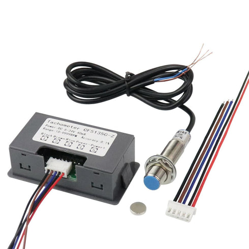 4 Digital Red LED Tachometer RPM Gauge Speed Meter with Hall Magnet Sensor NPN-NO Switch for Lathe Conveyor Belt...