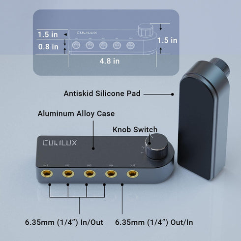 Cubilux Bidirectional 4-Channel 6.35mm Audio Selector, 1x TRS to 4X TRS Stereo 4-Port 1/4” Quarter Inch AUX Switch Box for Speaker, Headphones, Su...