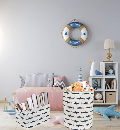 Kids Laundry Hamper,Canvas Shark Hamper Collapsible Boys Storage Baskets for Boys Room Decor,Nursery Hamper,Toy Organizer,(Shark)...