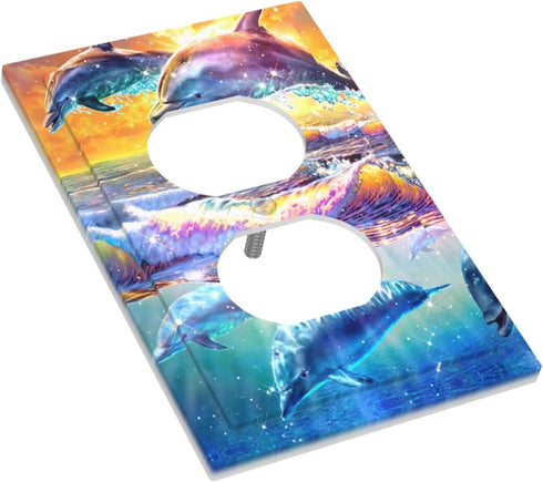 Dolphin Duplex Outlet Covers Wall Plate Decorative Electrical Receptacle Light Switch Cover 1 Gang Standard Size Wall Plate for Boy Girl Kids Room...