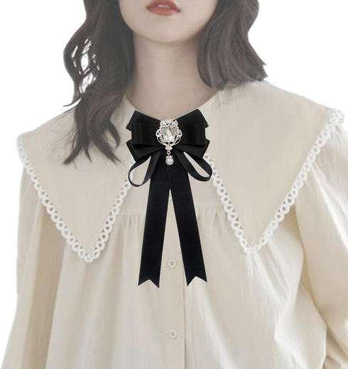 Women Bowknot Rhinestone Ribbon Bow Brooch Pre-Tied Neck Tie Party Wedding Christmas Gifts Ceremony...