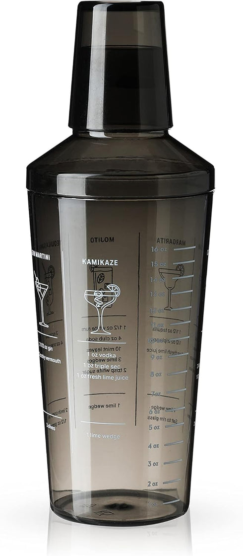 True Smoke Tinted Plastic Cocktail Shaker with Measurements, Includes 6 Recipes, Mixed Drink Shakers Cocktail, Bartending, Barware Tools, 16oz...