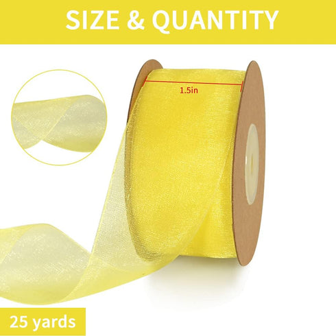 TONIFUL 1-1/2 Inch Light Yellow Organza Ribbon 25 Yards Sheer Chiffon Ribbons for Crafts Wedding Christmas Tree Decorations Valentine's Day Gift W...