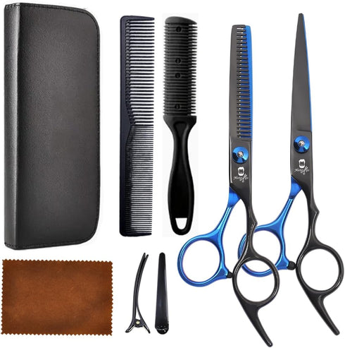 8 PCS Hair Cutting Scissors Kit,Black Blue Professional Home Hair Cutting Barber/Salon Thinning Shears,Hair Cutting Shears Hair Cut Blending Salon...