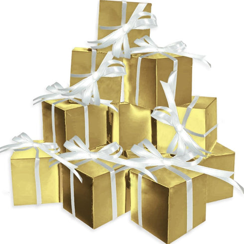 Premium Gold Mega Pack Favor Boxes - 2.25" x 2.25" (100 Pcs.) - Metallic Event Gift Boxes for Special Occasions...