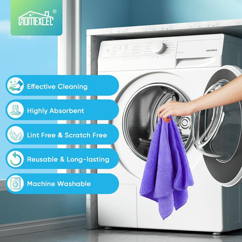 HOMEXCEL Microfiber Cleaning Cloth Purple, 12 Pack Premium Microfiber Towels for Cars, Lint Free, Scratch-Free, Highly Absorbent, Reusable Cleanin...