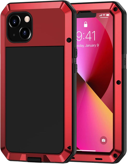Lanhiem for iPhone 13 Metal Case, Heavy Duty Shockproof Tough Rugged Case with Built-in Glass Screen Protector, 360 Full Body Protective Cover for...