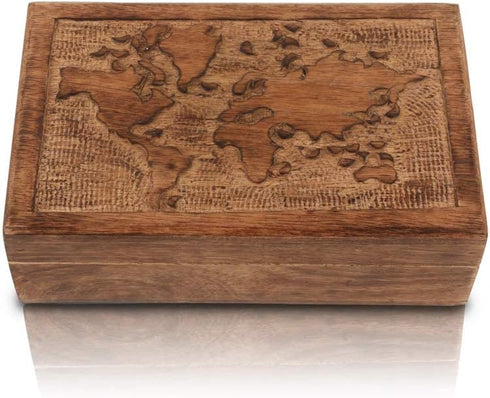 Great Birthday Gift Ideas - Handmade Decorative World Map Wooden Jewelry Box - Treasure Chest, Organizer, Keepsake, Trinket Holder, Watch Box With...