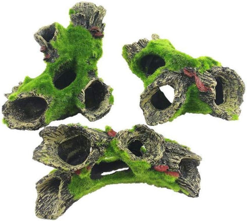 Resin Artificial Fish Tank Decorations,Small Size Driftwood with Moss Ornaments Fish Hideouts House for Aquarium Landscaping Decoration (B)...